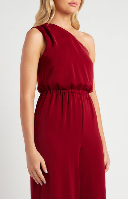 One Shoulder Elastic Waist Scarf Jumpsuit