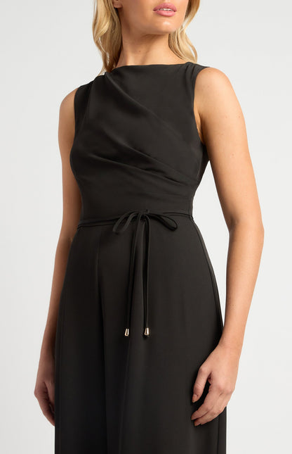 Pleated Detail Jumpsuit with Gold Toggle Belt