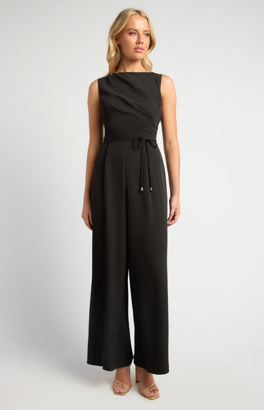 Pleated Detail Jumpsuit with Gold Toggle Belt