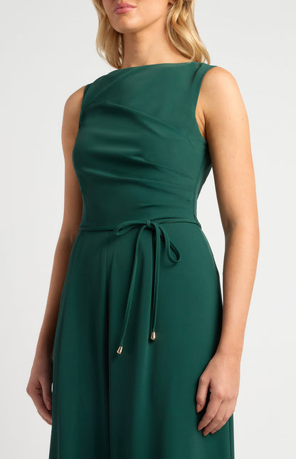 Pleated Detail Jumpsuit with Gold Toggle Belt