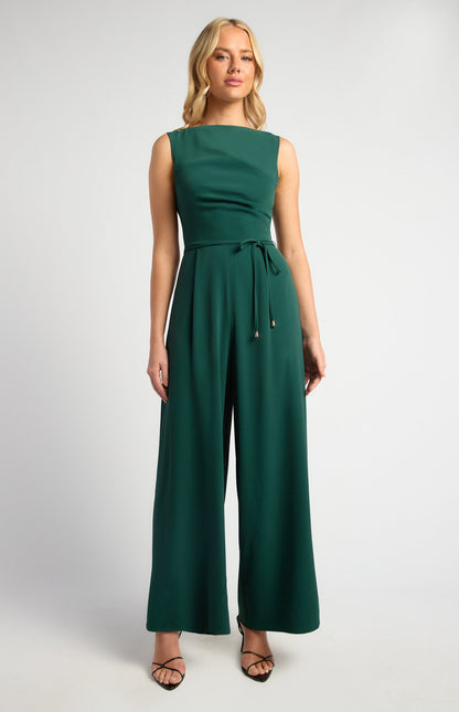 Pleated Detail Jumpsuit with Gold Toggle Belt
