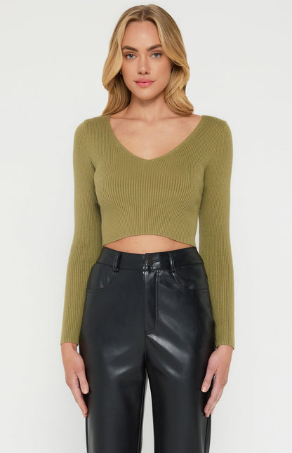 V-Neckline Long Sleeve Basic Knit