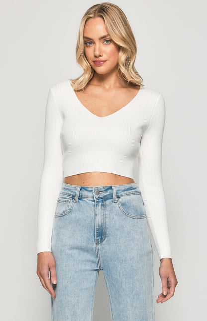 V-Neckline Long Sleeve Basic Knit