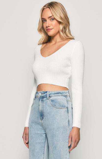 V-Neckline Long Sleeve Basic Knit