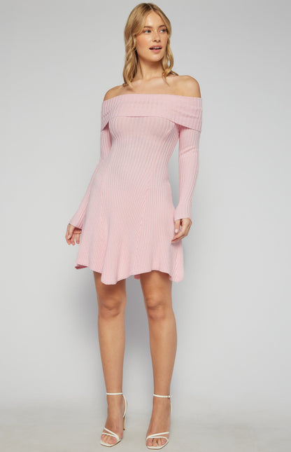 Off Shoulder A-Line Knit Dress with Panel