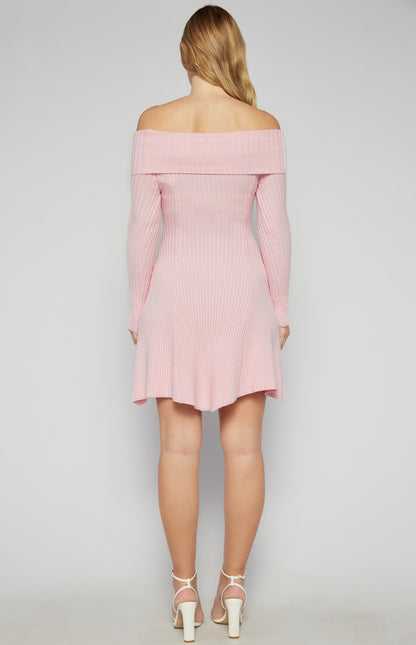 Off Shoulder A-Line Knit Dress with Panel