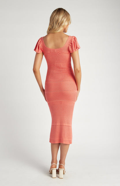 Butterfly Sleeve Crochet Knit Midi Dress