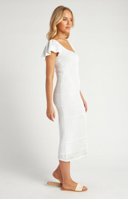 Butterfly Sleeve Crochet Knit Midi Dress