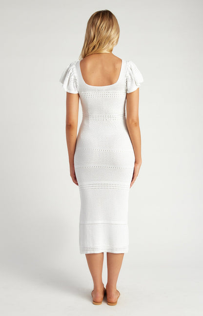 Butterfly Sleeve Crochet Knit Midi Dress