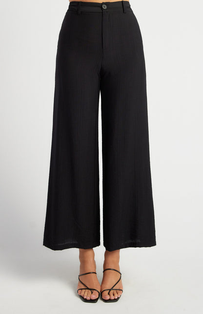 Elastic Back Waist Textured Pants with Marble Button