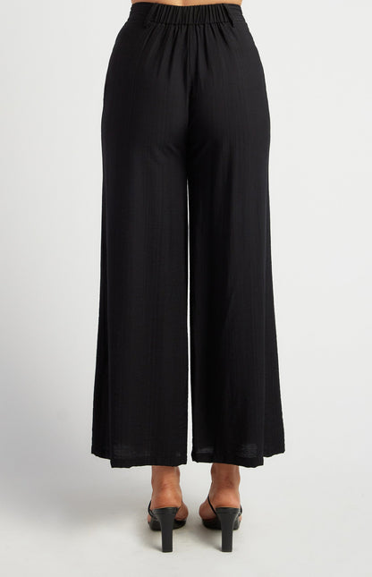 Elastic Back Waist Textured Pants with Marble Button