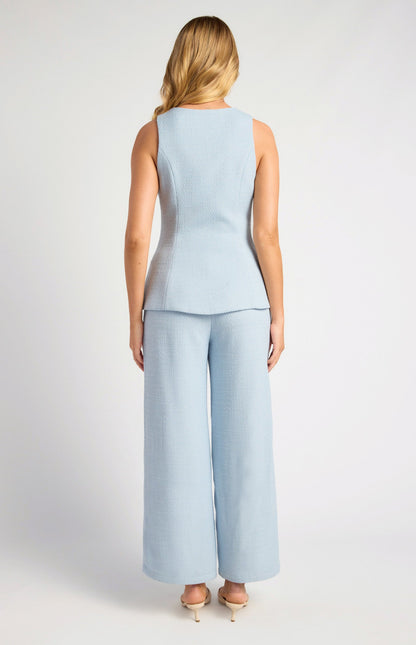 Tweed Asymmetric Top and Pants Set with Pearl Button