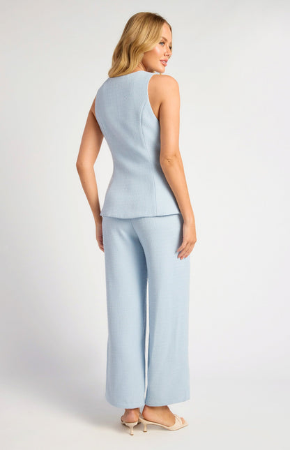 Tweed Asymmetric Top and Pants Set with Pearl Button