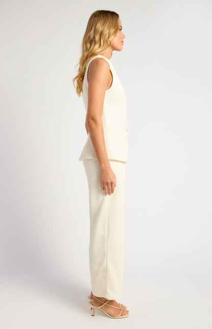 Tweed Asymmetric Top and Pants Set with Pearl Button