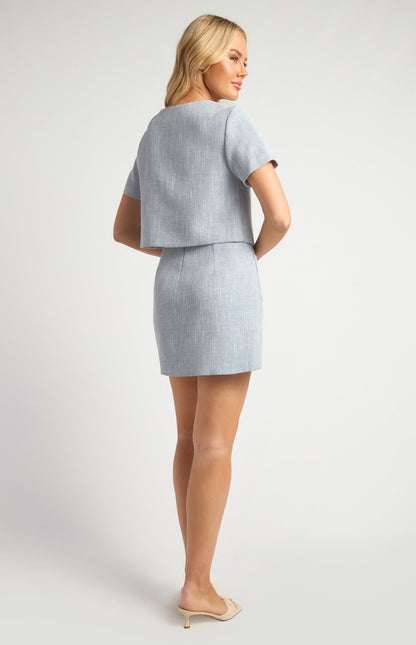 Lightweight Tweed Fabric Top and Skirt Set with Gold Accent Buttons