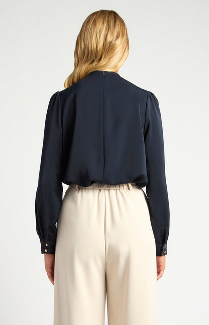 Draped Pleated Neckline with Gold Button Detail Blouse