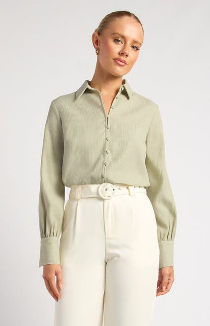 Textured Shirt with Self-Covered Shank Buttons