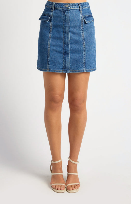 Flap Pocket Detail Stretch Denim Skirt