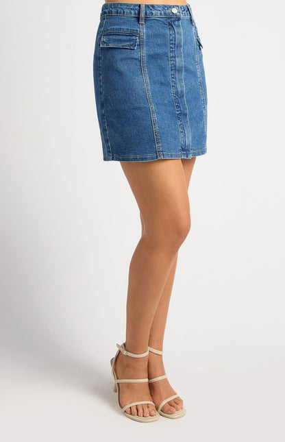 Flap Pocket Detail Stretch Denim Skirt