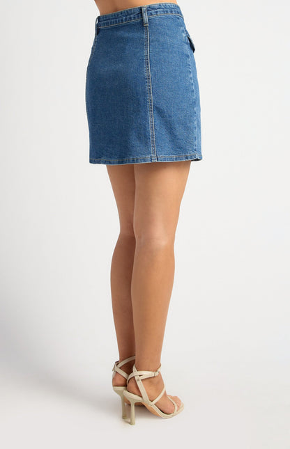Flap Pocket Detail Stretch Denim Skirt