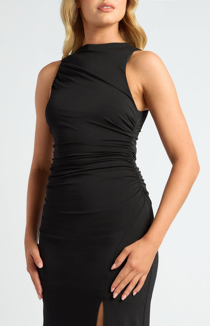 Ruched Detail Racer Jersey Dress with Side Split