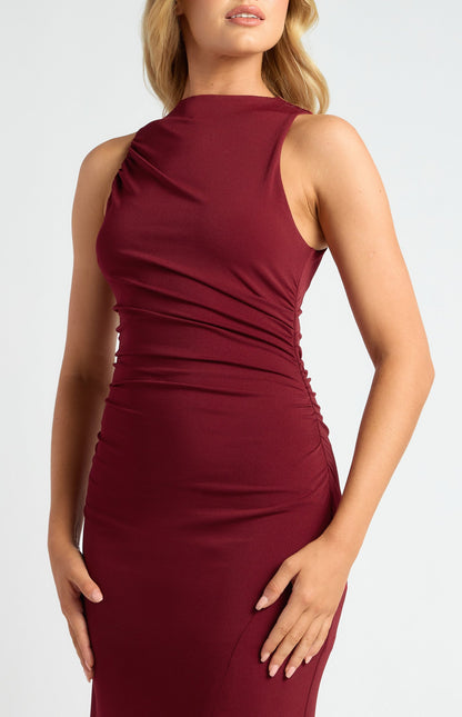 Ruched Detail Racer Jersey Dress with Side Split