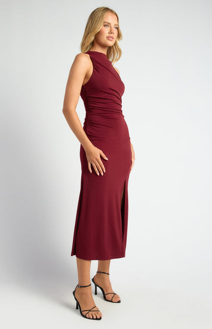 Ruched Detail Racer Jersey Dress with Side Split