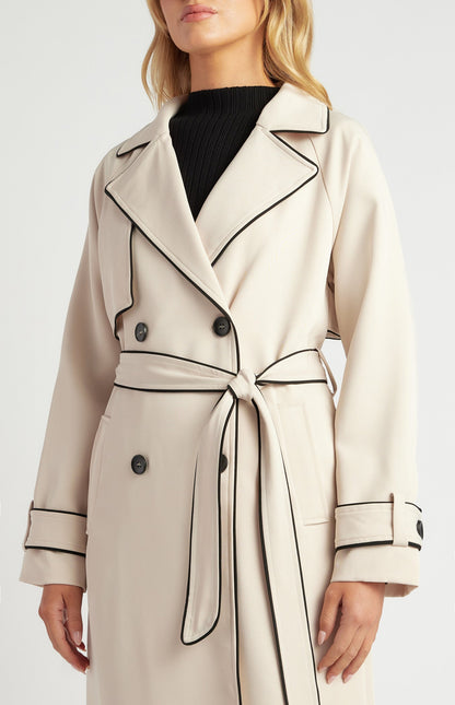 Contrast Binding Longline Trench Coat