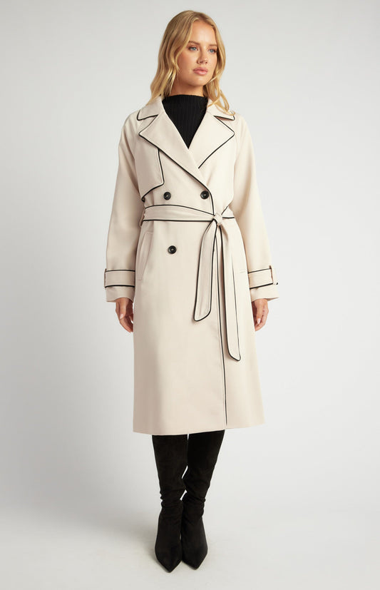 Contrast Binding Longline Trench Coat