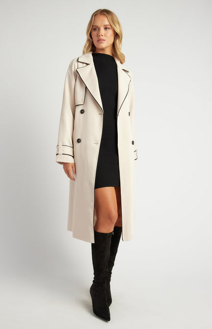 Contrast Binding Longline Trench Coat
