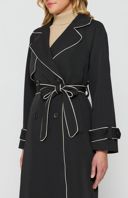 Contrast Binding Longline Trench Coat