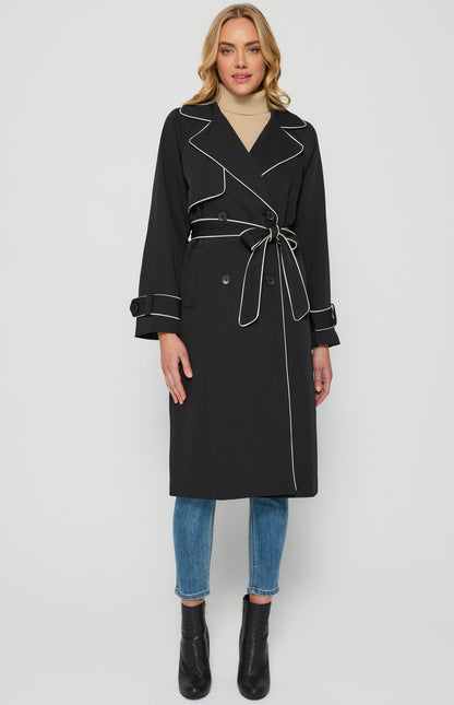 Contrast Binding Longline Trench Coat