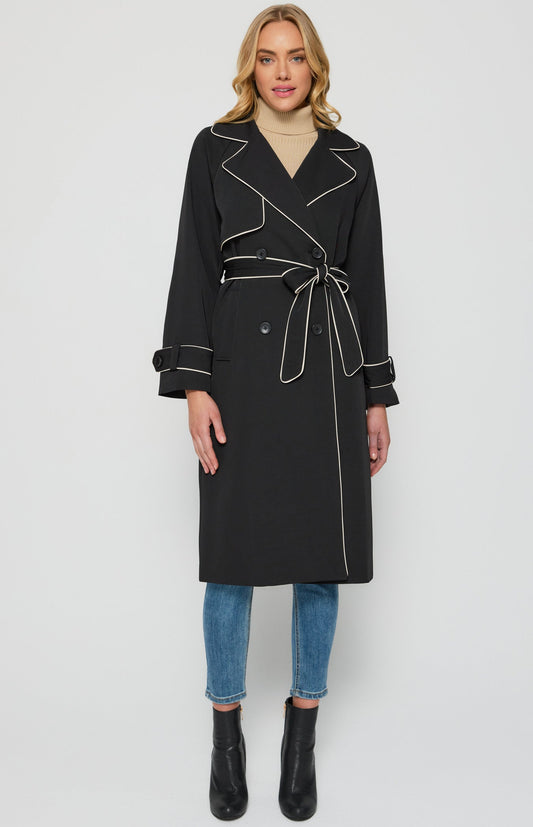 Contrast Binding Longline Trench Coat