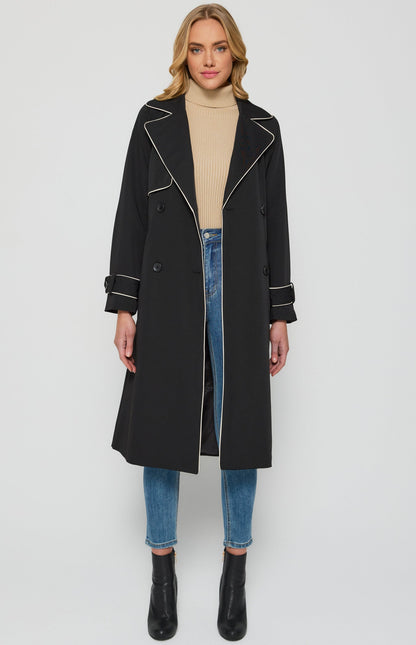 Contrast Binding Longline Trench Coat