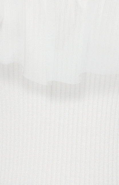 Contrast Mesh Frill Neckline Knit Top