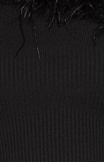 One Shoulder Feather Trim Neckline Knit Top