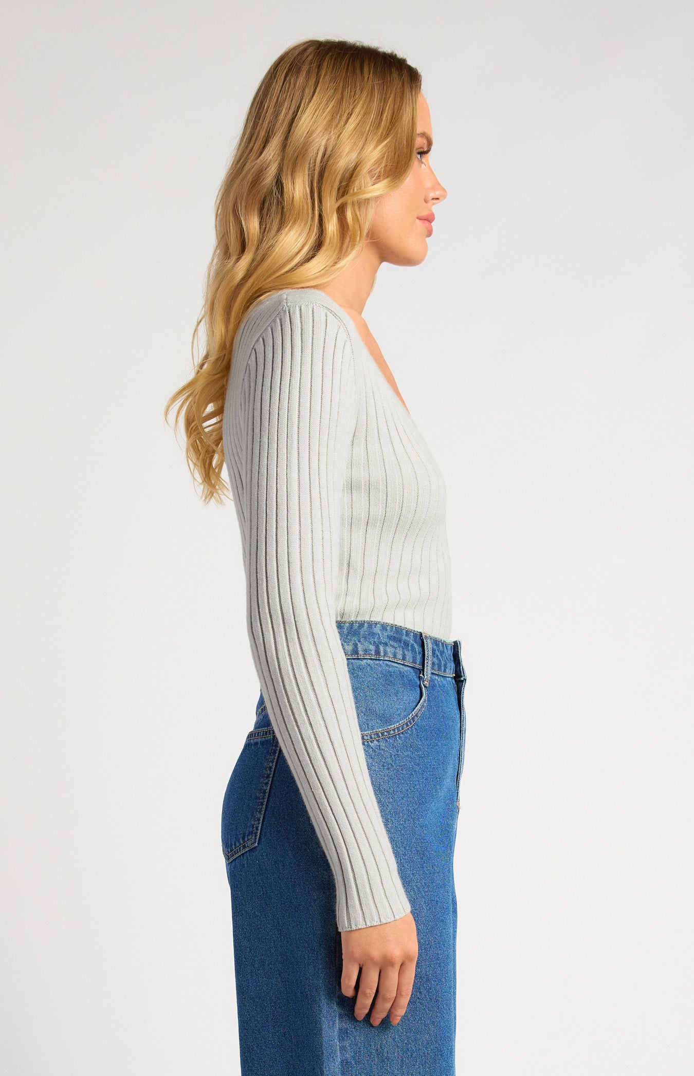 V-Neckline Wide Rib Knit Top