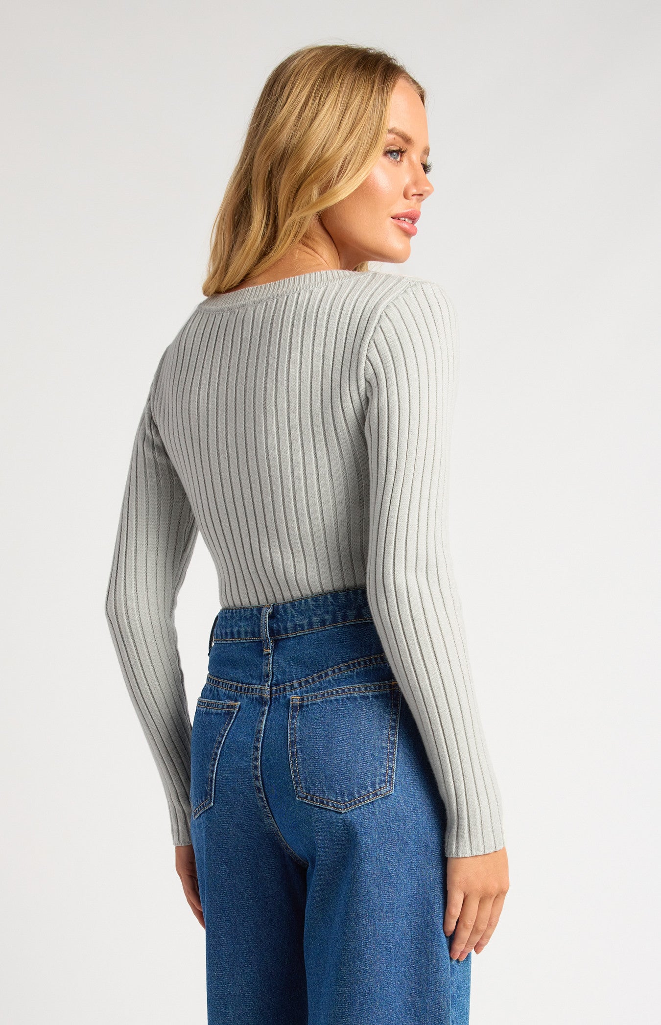 V-Neckline Wide Rib Knit Top