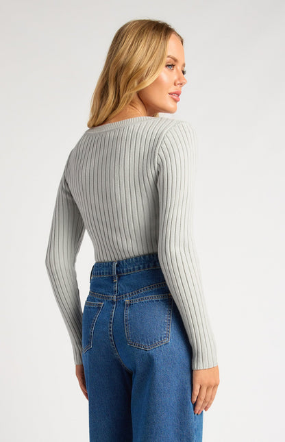 V-Neckline Wide Rib Knit Top