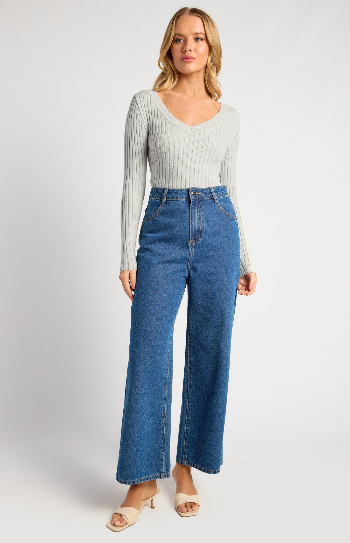 V-Neckline Wide Rib Knit Top
