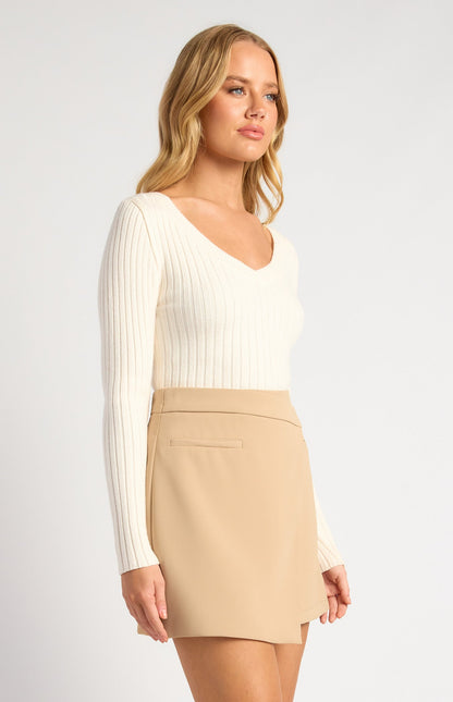 V-Neckline Wide Rib Knit Top