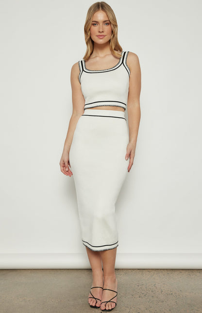 Contrast Stitch Detail Knit Top and Skirt Set