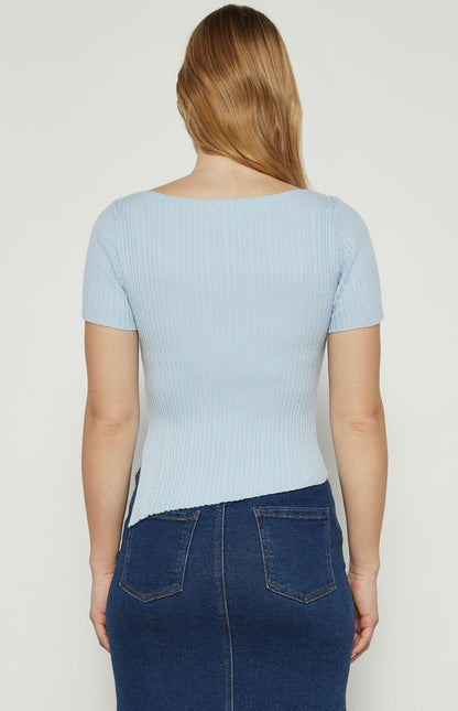 Asymmetric Hem Boat Neckline Knit Top