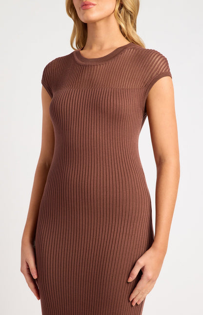 Sheer Stripe Textured Knit Midi Dress