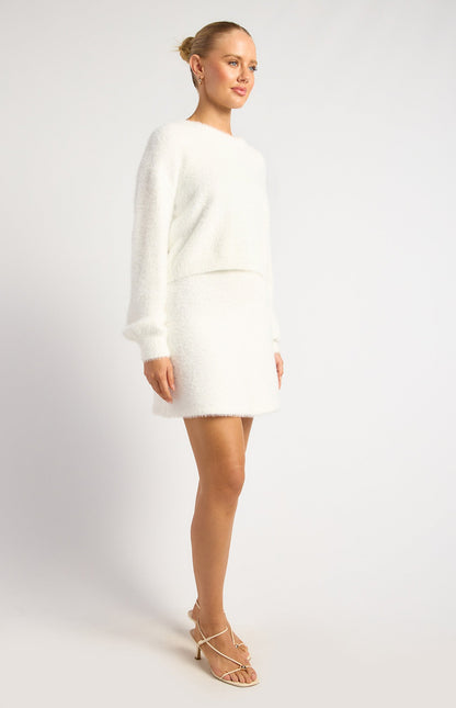 Fluffy Knit Set with Jumper and Mini Skirt