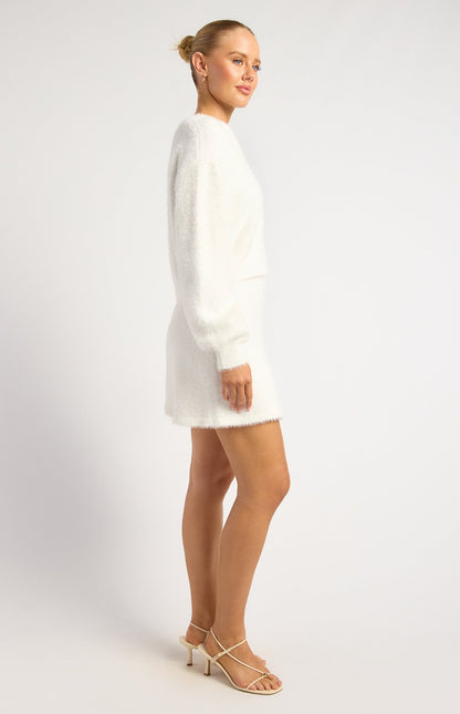 Fluffy Knit Set with Jumper and Mini Skirt