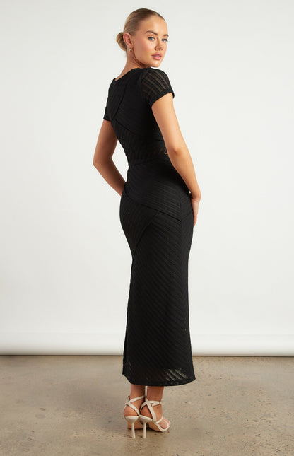 Textured Contrast Panel Jersey Top and Skirt Set