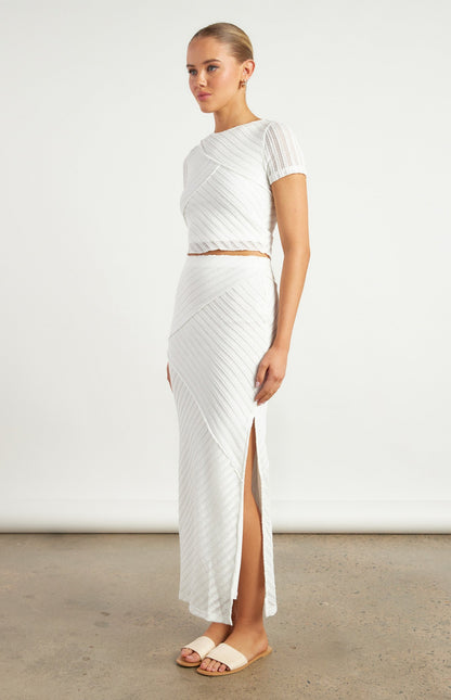Textured Contrast Panel Jersey Top and Skirt Set