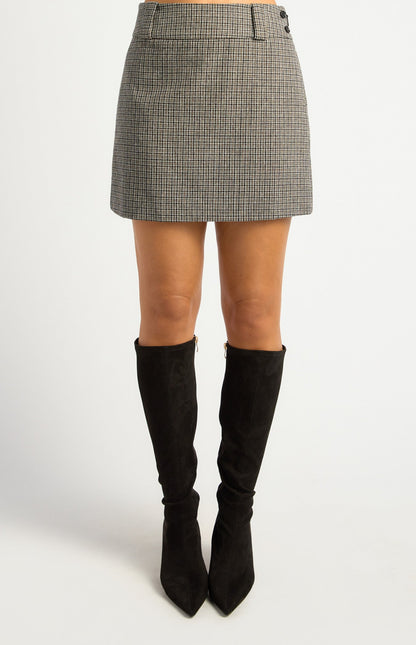 Checkered Mini Skirt with Wide Belt Loops and Button