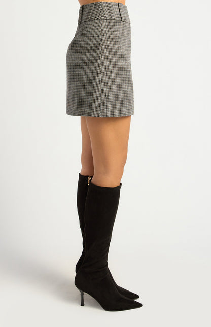 Checkered Mini Skirt with Wide Belt Loops and Button